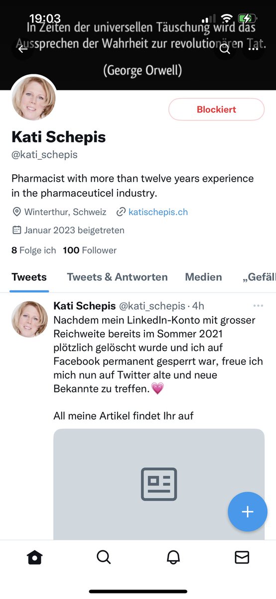 Sandra76910531's tweet photo. #Blockempfehlung Die gute Freundinn von #LukasHässig #InsideParadeplatz schwurbelt nun hier weiter, nachdem LinkedIn und Facebook sie rausgeschmissen haben. https://t.co/NtLF52Ym1P
