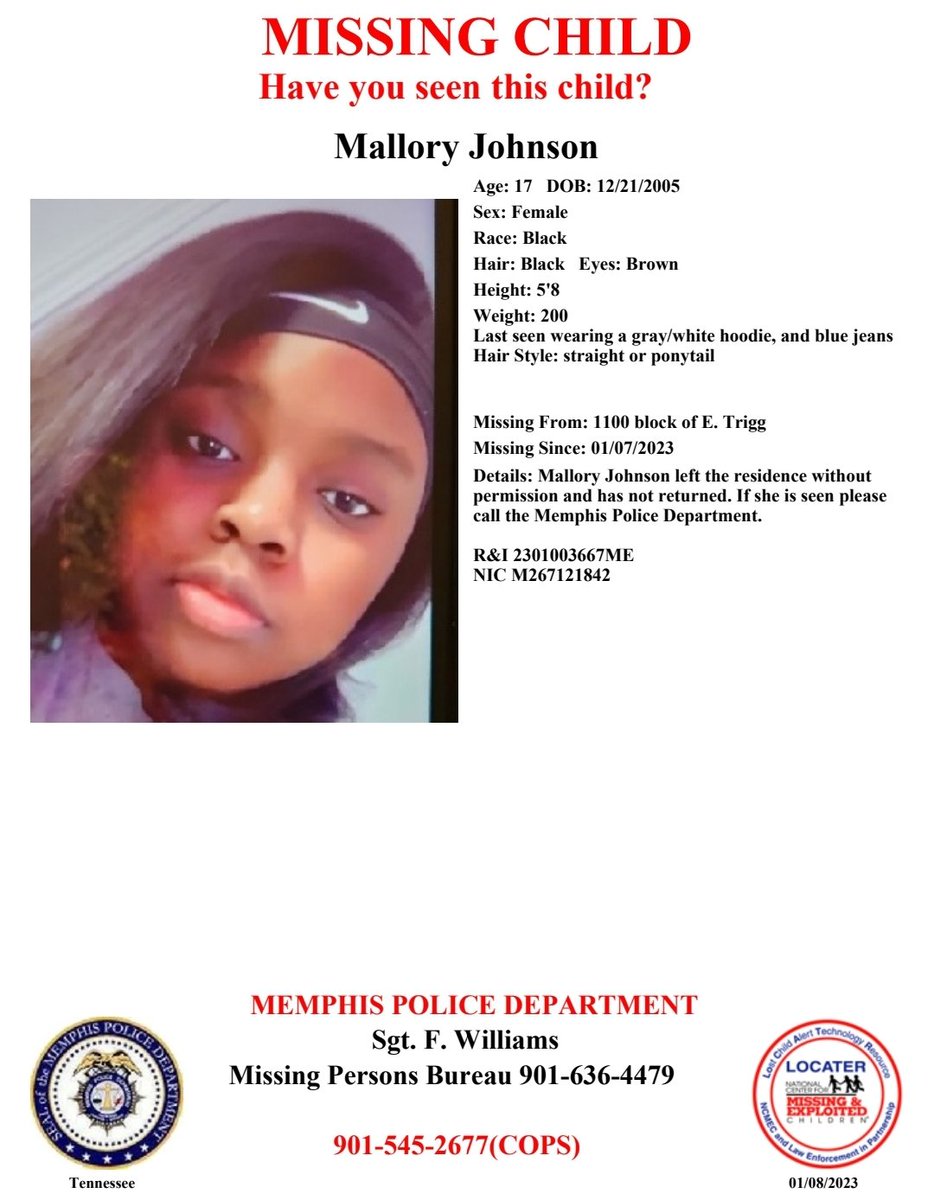 Memphis Police Dept on Twitter "Have you seen Mallory Johnson? Report