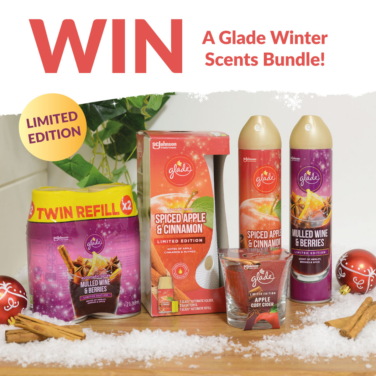 🎉GIVEAWAY🎉

😍👉 Enter now for your chance to #WIN a Glade Bundle: 

1. Like this
2. Retweet
3. Follow us

🛒 Can't wait to see if you've won? >> bit.ly/3GMkNTl

 🤞 Winner chosen at random. Ends 17/01/2023. Open to UK and ROI residents. T&amp;Cs apply