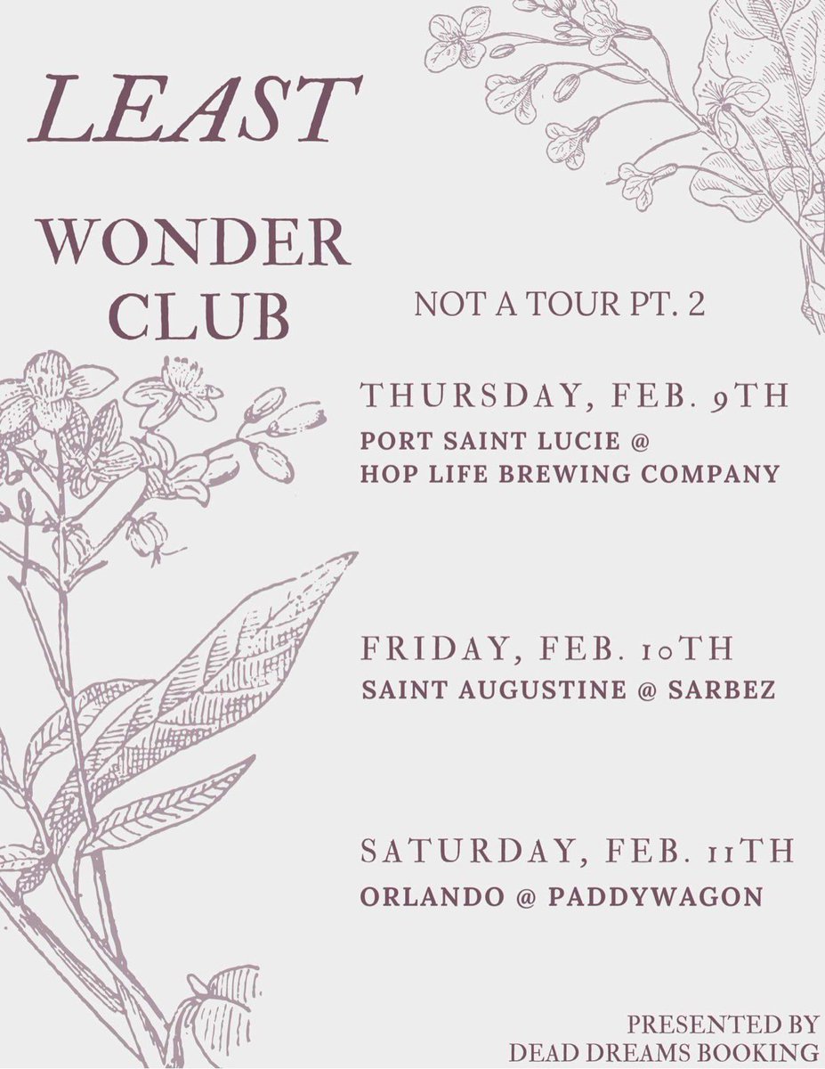 Anyone here live in or near #portsaintlucie? We got a show coming up as part of our 3 day run with Wonder Club. Hope to see you there ❤️