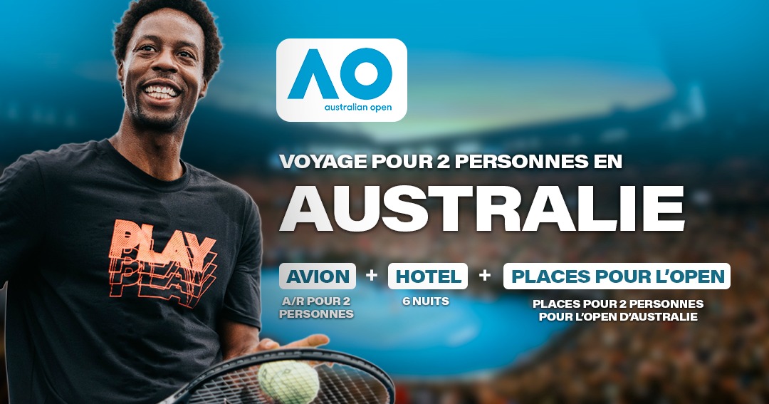 🎾 GROS GIVEAWAY 🎾

En ce début d’année, j’ai envie de vous gâter et de vous offrir 1 voyage pour 2 personnes en Australie tous frais payés !

✈️ Vols A/R
🏨 6 nuits d’hôtel 
🎾 Places pour l’<a href="/AustralianOpen/">#AusOpen</a>