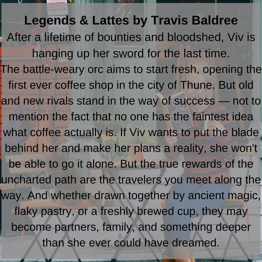 Paradi5eLibrary's tweet photo. New review: Legends and Lattes by @TravisBaldree 

“Snuggle up under a blanket with a coffee and a cinnamon bun and devour this book!”

https://t.co/eVKP7JZRzf

⭐️⭐️⭐️⭐️⭐️

@UKTor @BlackCrow_PR @bookbreakuk #BookTweet #BookReview #BookTwitter #BookRecommendation #CosyAF https://t.co/X3YchUlKzO