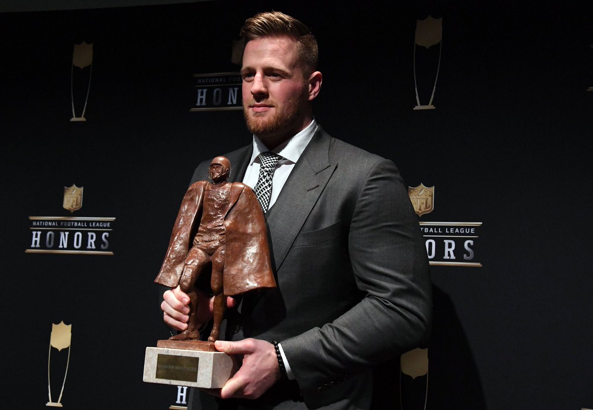 JJ Watt: a game-changer, a game-wrecker, a force of nature & a ferocious, elite pass rusher.

Walter Payton NFL Man of the Year. 

Not just great on the field but fantastic in the community. 

Impeccable career.

#ThankYouJJ #AZvsSF