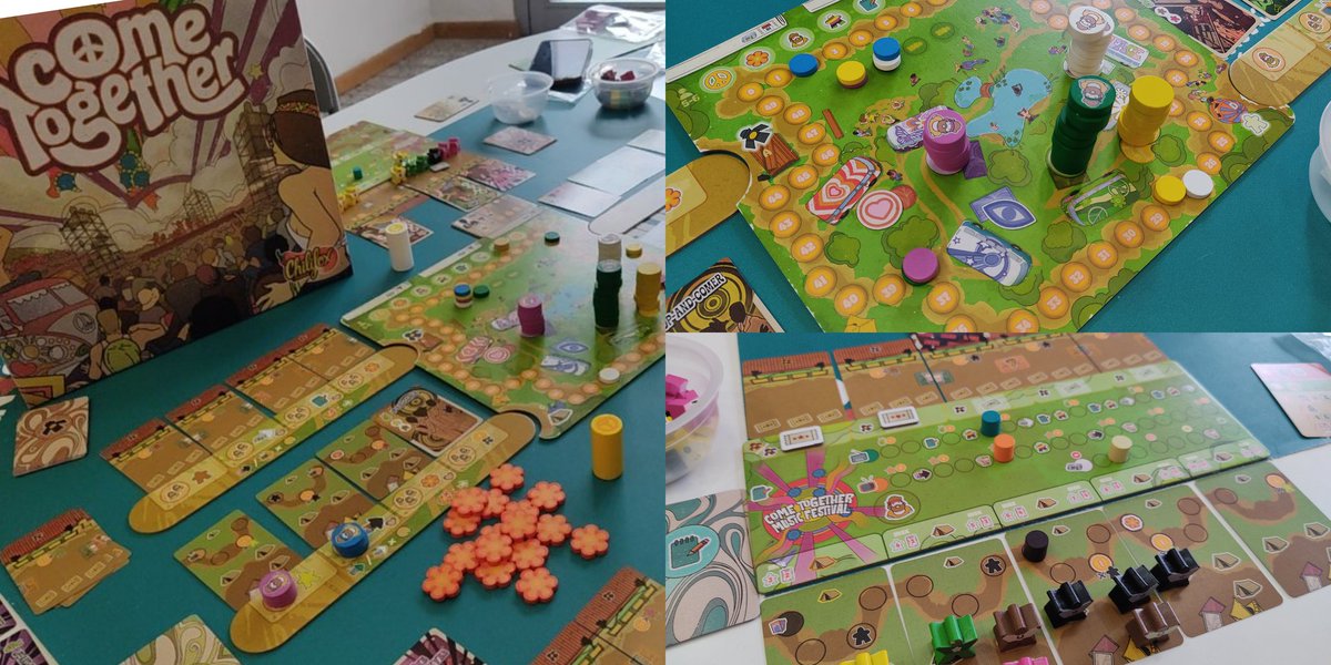 garripillo's tweet photo. Partida a #ComeTogether. Festivales, mucha peña y buen rollito en este #juegodemesa. A 5 jugadores y funciona a las mil maravillas, fluye muy bien. #boardgames https://t.co/2m7KKebPUk