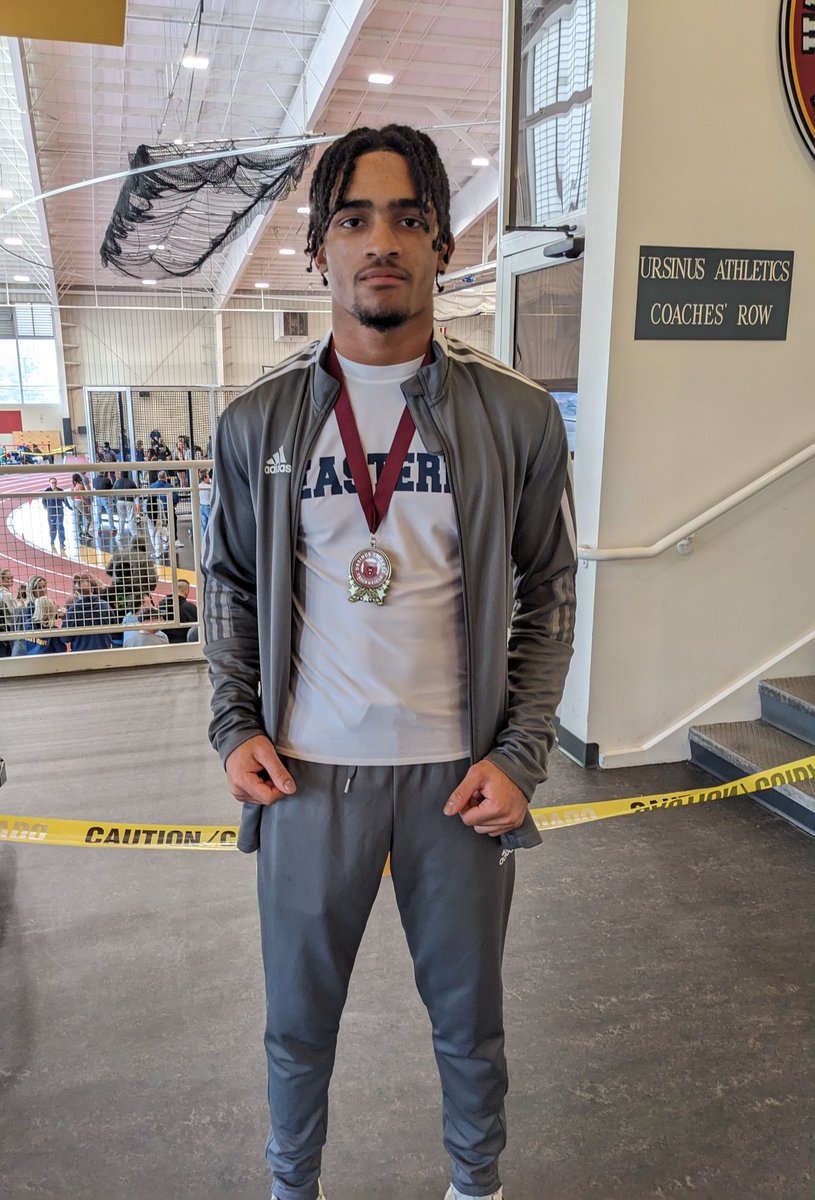 eastern_track's tweet image. Jashad Kersey earns himself a gold medal 🥇 in triple jump with an indoor PR and new indoor school record of 43' 0.75" @easternviking