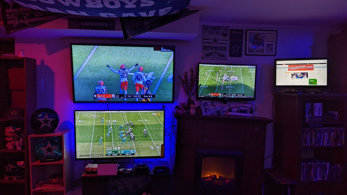 JeffGignac's tweet photo. Sunday afternoon in the #mancave. In honour of @HamlinIsland I have the lights red and blue for the early games
#NFL #NFLTwitter
#NEvsBUF #BillsMafia
#CLEvsPIT #NYJvsMIA
#NFLRedZone #sportsticker
Thanks to @DAZN_CA#nflondazn https://t.co/oejwlobcKg