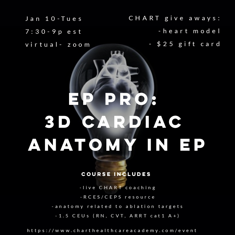 ChartAcademy's tweet photo. 📋 Need a Cardiac Anatomy review? 😑  

🔥❄️ What if we tied the review course to EP studies and ablations? 🤯 

Link to join: https://t.co/3Ihockr6t6

#VivaEP #EPeeps #Rewards #onlinelearning #Coaching #VirtualCoach #electrophysiology #pacemaker #nurse #CVT #radtech #biomed https://t.co/Uur7gFh6qF