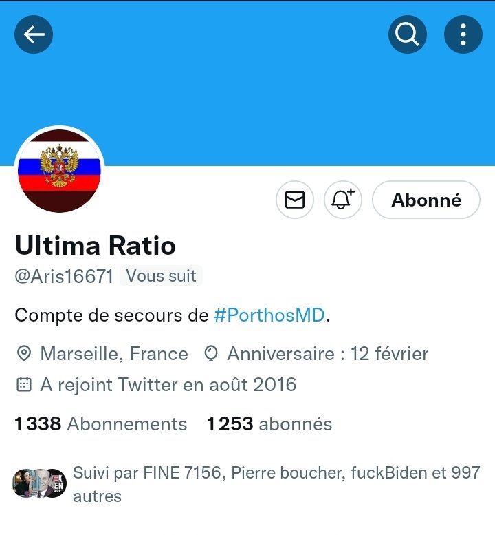 🇫🇷#INFOPATRIOTES🇫🇷
👉Notre ami Thierry 👉<a href="/PorthosMD/">Dr Jivago</a>, m'informe que son compte est suspendu pour 1 semaine 🐦
Merci à ma TL, aux #TeamPatriotes/#JambonBeurre de le suivre ici 👉<a href="/Aris16671/">Dr Jivago 2</a>
Merci pour VosABOS/VosRETWEETS
🤗🇫🇷💪🌿
👉RESPECTER/RÉCIPROCITÉ/FOLLOWBACK👈
👉<a href="/TeamPatriotes/">👉@GaucheMafia 🌿®🎗️🌿@TeamPatriotes</a>