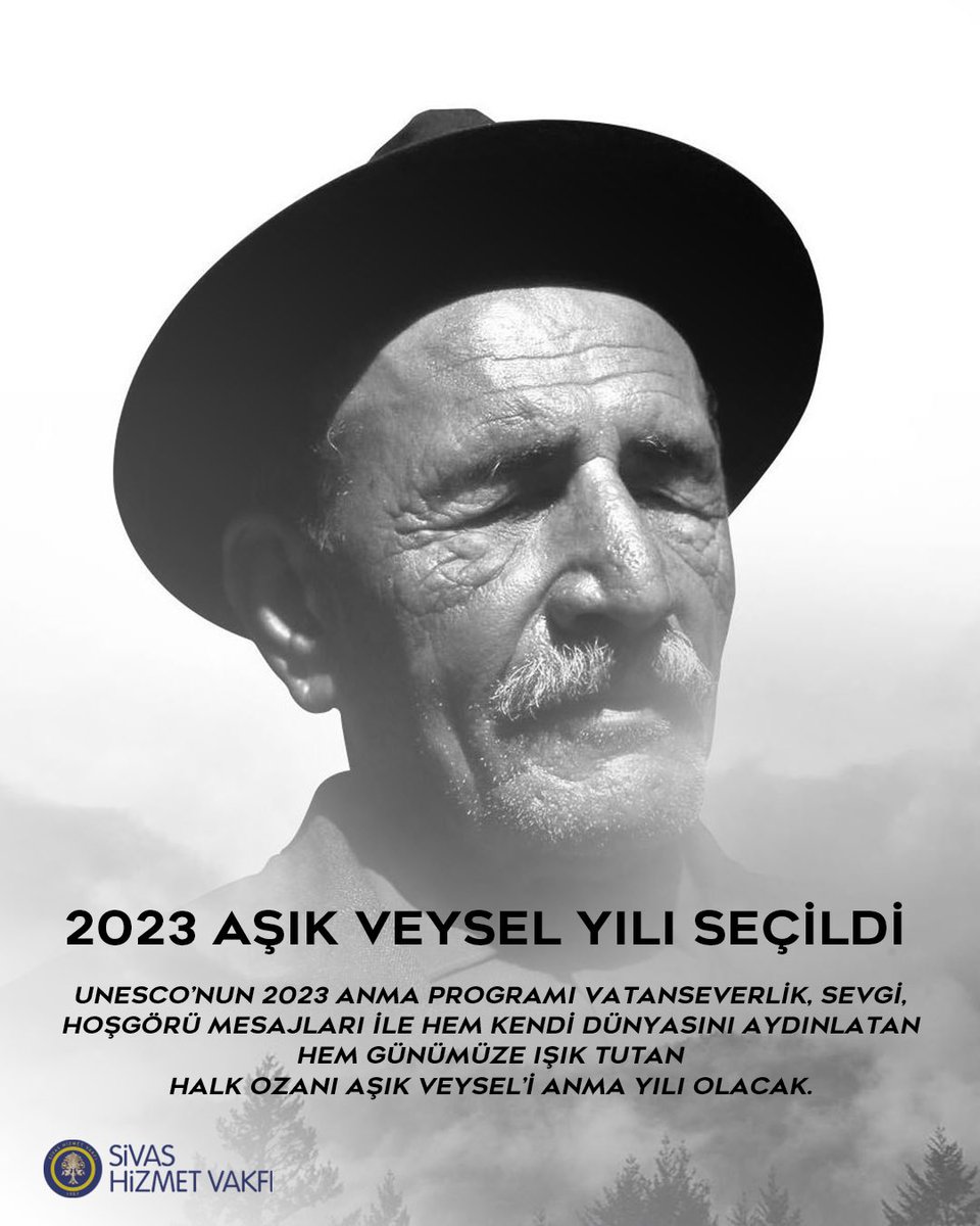 Âşıklık sanatının bütün Türkiye’de sevilmesini sağlayan ve UNESCO İnsanlığın Somut Olmayan Kültürel Mirası Temsilî Listesi’ne kaydedilen “Âşıklık Geleneği”nin temsilcilerinden biri olan Âşık Veysel,2023 yılında UNESCO ile ilişkili olarak tüm dünyada ve Türkiye’de anılacak.