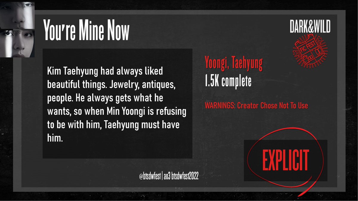 btsdwfest's tweet photo. You’re Mine Now
Taegi
Creator Chose Not To Use

🔞 WARNING! Mind the tags 👀
🌹 https://t.co/5d7UnMWZda https://t.co/Qxpd28XFwC