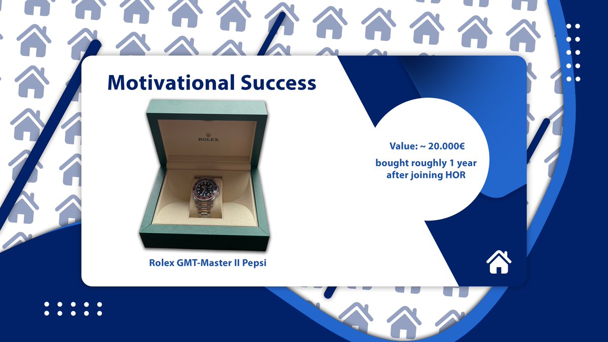 Today we are showing you something different!🤝
The Motivational-Success-Series presents you what HOR members were able to afford through HOR Flips!

This beautiful Rolex GMT-Master II "Pepsi" was bought by a member after roughly 1 year of membership. 
What a classic timepiece!⌚️