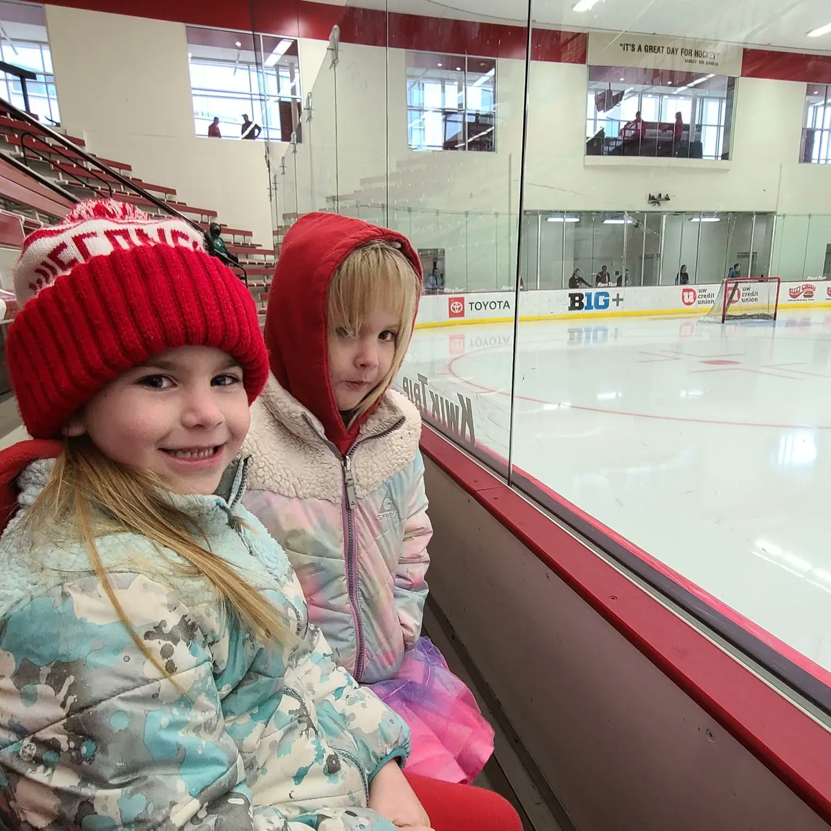 MegHH1988's tweet photo. First hockey game for these ladies! Go badgers!! #OnWisconsin @badgerwhockey https://t.co/KrteDFhaWW