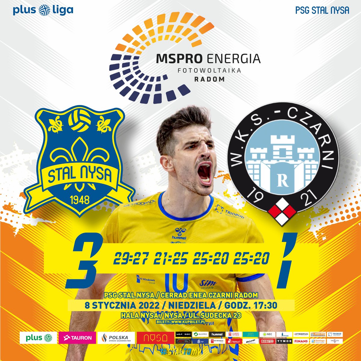 Taaaaak jest! Wygrywamy z <a href="/_CzarniRadom_/">WKS Czarni Radom</a>  3:1! Emocji w tym meczu nie brakowało🔥 MVP: Wassim Ben Tara 👏 BRAWO DRUŻYNA! 💛💙 #StalToMy #PlusLiga