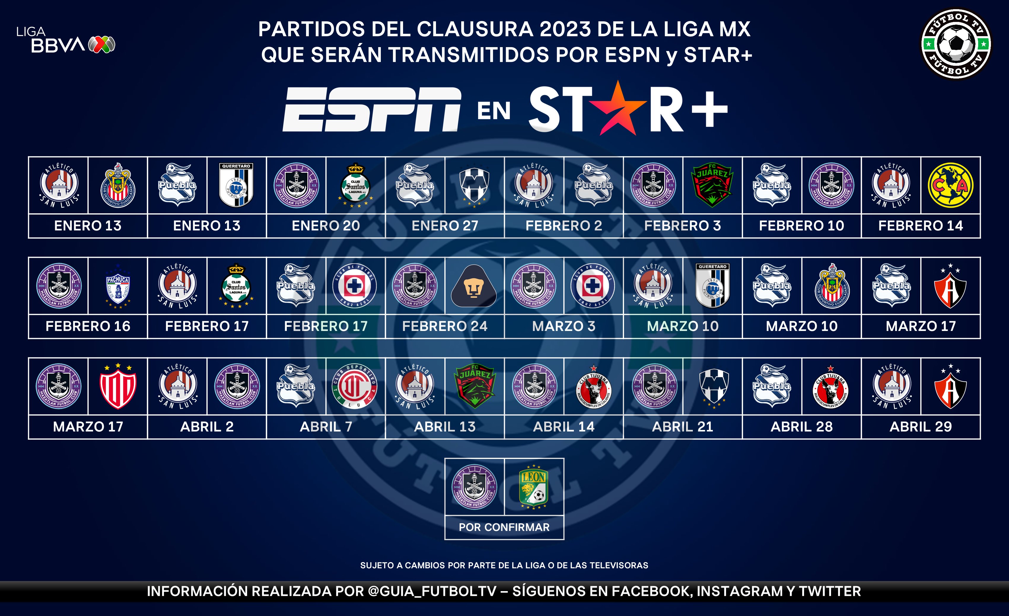 PLATINUM Sports on Twitter "Calendario de partidos del Torneo Clausura