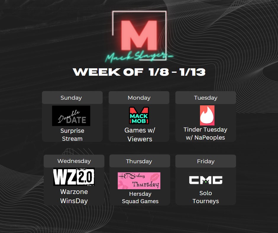 MackSlayer_'s tweet photo. So we're going to try this whole schedule thing! Tune in daily this week 2pm-5pm EST! Can't wait to see you all!! #SlaytheDay #MackMob https://t.co/6fM6F0Z1YB