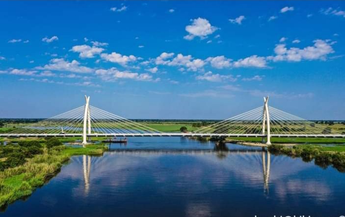 Trotsky85's tweet photo. @culturaltutor Here is another extraordinary bridge from Botswana, Mohembo Bridge 🇧🇼 
The main towers holding the cable stayed portion of the bridge were built in the shape of an 🐘 tusk symbolizing the country's pride in being an elephant sanctuary 👌 https://t.co/qXlJJsBi6u