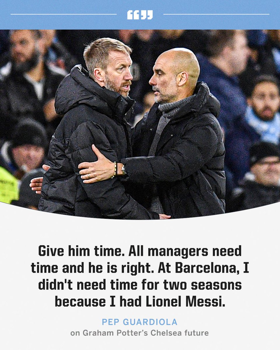 ESPNUK's tweet photo. Pep has got Potter's back 💪 https://t.co/EXZyQEKYUo
