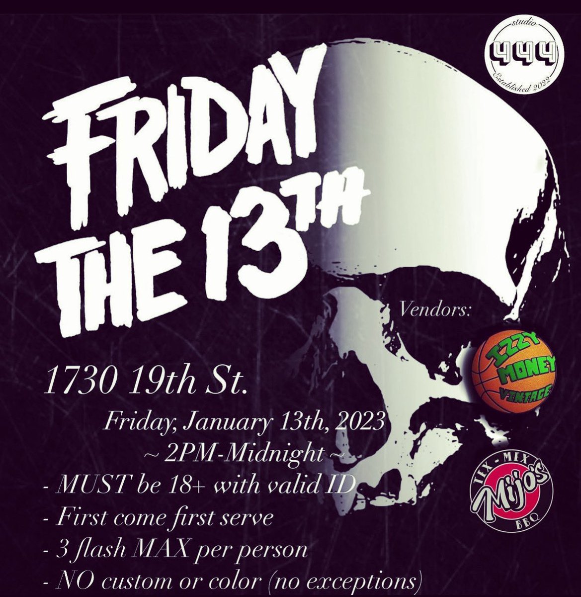 Friday, 13th tats for $30‼️
1730 19th!!! 
#mijos #collabisavibe #tattos #vintageclothing