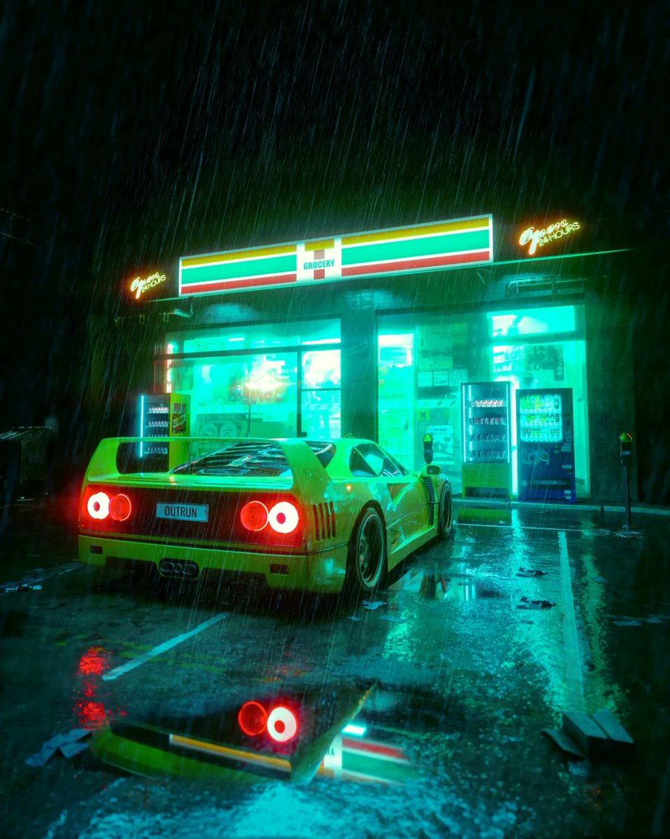 [002] 2023 ~ cold nights ~  #3dart #c4d #otoy #aesthetic #vaporwave #synthwave #ferrarif40 #gtrr34 #r34 #jdm #rain #neon