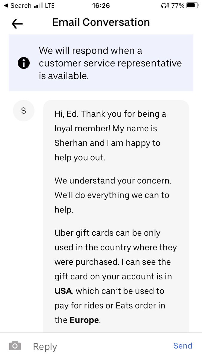 This is how <a href="/Uber/">Uber</a>  rewards loyal customers 🥴 Someone gifts you an uber gift card &amp; you move countries - kiss the gift goodbye. 
Incredibly disappointing &amp; unethical considering zero services were rendered for the $50 they’re pocketing. 👎🏾 <a href="/Uber_Support/">Uber Support</a>