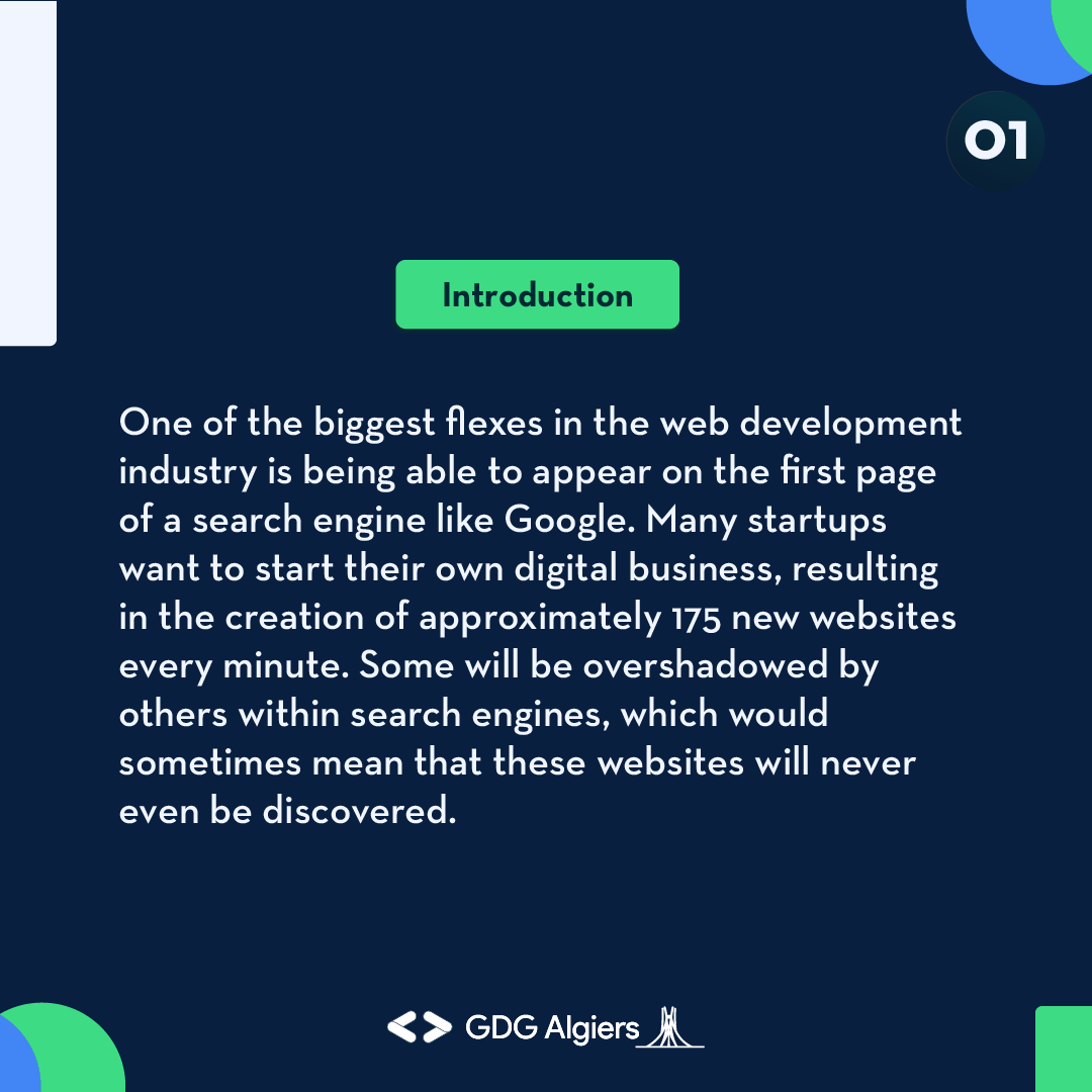 GDG_Algiers's tweet photo. What would be better than your website appearing on the first page of a search engine like Google 🤔? If you want to know how to make it happen, learn with us along this tweet the “SEO optimization” secrets ✨
#GDG #GDGAlgiers #webdevelopment #webdev #SEO #google #webitup https://t.co/mAo7FFrEfF
