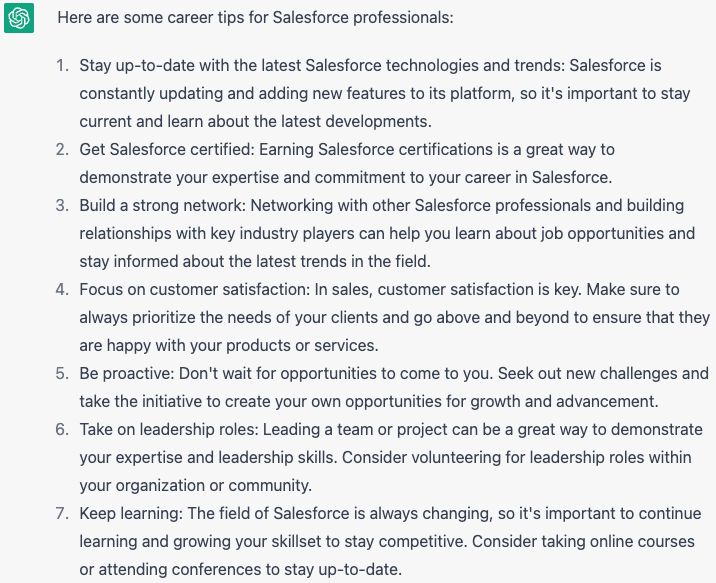 #chatgtp career tips for <a href="/salesforce/">Salesforce</a> professionals