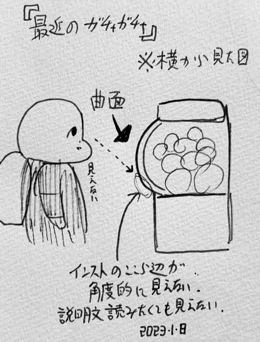 ガチャガチャのインストが曲面で見えない 