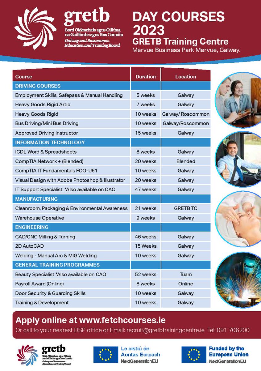GRETB Training Centre (@gretb1) on Twitter photo GRETB Training Centre full time day courses for 2023
To apply: fetchcourses.ie
For further information email: recruit@gretbtrainingcentre.ie or Tel: 091 706200
#galway #roscommon #leavingcert2023 #upskilling #jobsalert #jobsgalwa GRETB Training Centre full time day courses for 2023
To apply: fetchcourses.ie
For further information email: recruit@gretbtrainingcentre.ie or Tel: 091 706200
#galway #roscommon #leavingcert2023 #upskilling #jobsalert #jobsgalwa