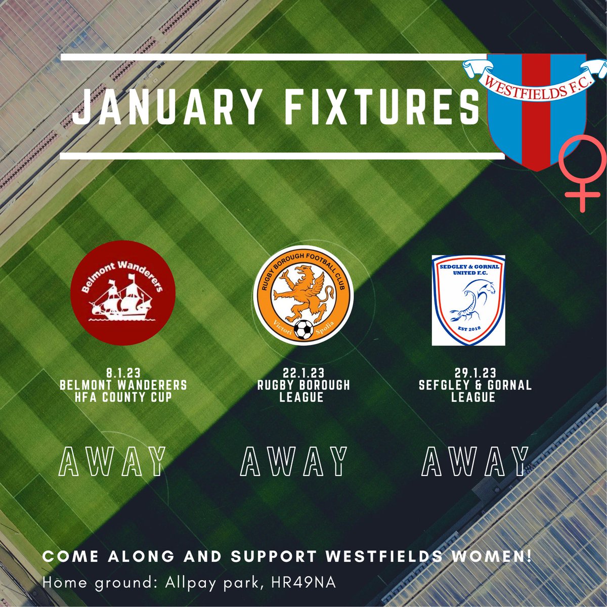 WestfieldsWomen's tweet photo. ⚽️ JANUARY FIXTURES ⚽️
Looking ahead, we now have three away games on the trot.
However, next week it’s just across the bridge as we take on @BelmontWandFC in the HFA County Cup 🏆
#Upthefields 💙💜 https://t.co/q7QnidirTM