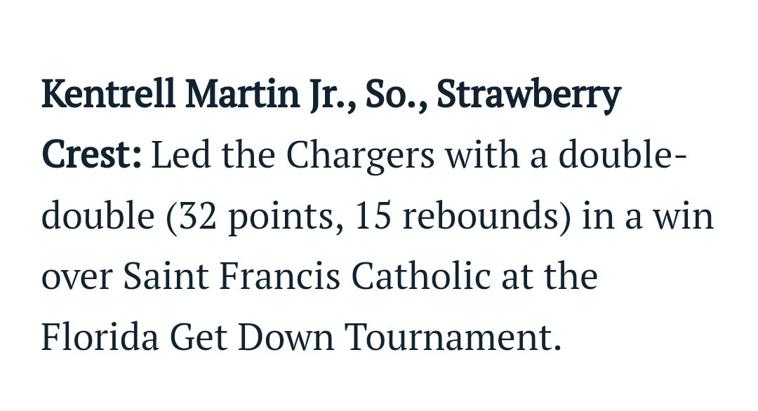 After winning the player of the week a couple of weeks ago, @KJMartinJr has been nominated for player of the week again from his performance at @floridagetdown