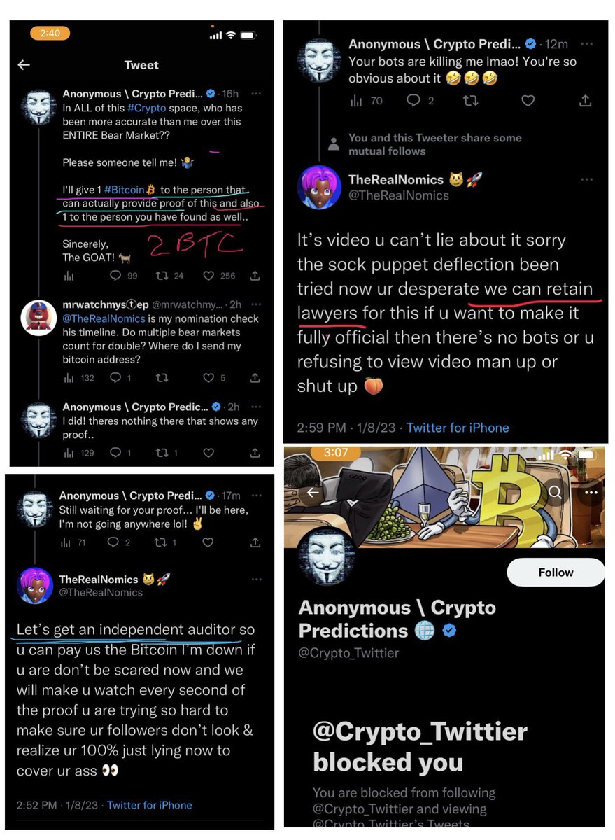 When engagement farming goes horribly wrong 😹 @crypto_twittier don’t write checks ur ass can’t cash &amp; fyi this does constitute a written contract &amp; u do now owe 2 people a #Bitcoin if we can track the individual down on this acct it’s pay day 😸👉 #rekt af u #Ct #fraud #payup