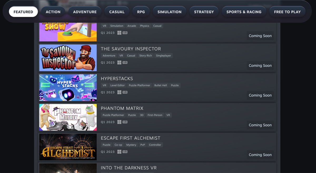 SquirrelBytes's tweet image. Tap your Steam wishlist, so we can let you know when Hyperstacks launches on Steam!📜🎮#hyperstacks

Link:store.steampowered.com/app/1046760/Hy…

#virtualreality #virtualgame #vr #picovr #pimaxvr #playstationvr #fyp #fypシ #oculus  #VR游戏 #亥伯制造