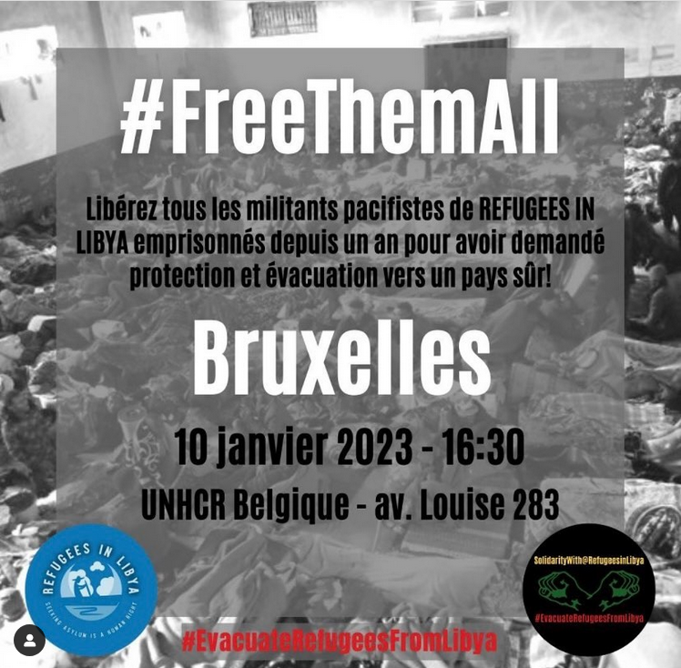 UNFAIR_agency's tweet photo. #FreeThemAll - Libérez tous les manifestants pacifiques emprisonnés de @RefugeesinLibya depuis un an pour avoir demandé protection et évacuation vers des pays sûrs.
📅10 janvier 2023, 16:30 CET
📍Bruxelles: @UNHCRBelgie - Av. Louise 283
#EvacuateRefugeesFromLibya #LibyaNOTSafe https://t.co/KkMfUpbglc