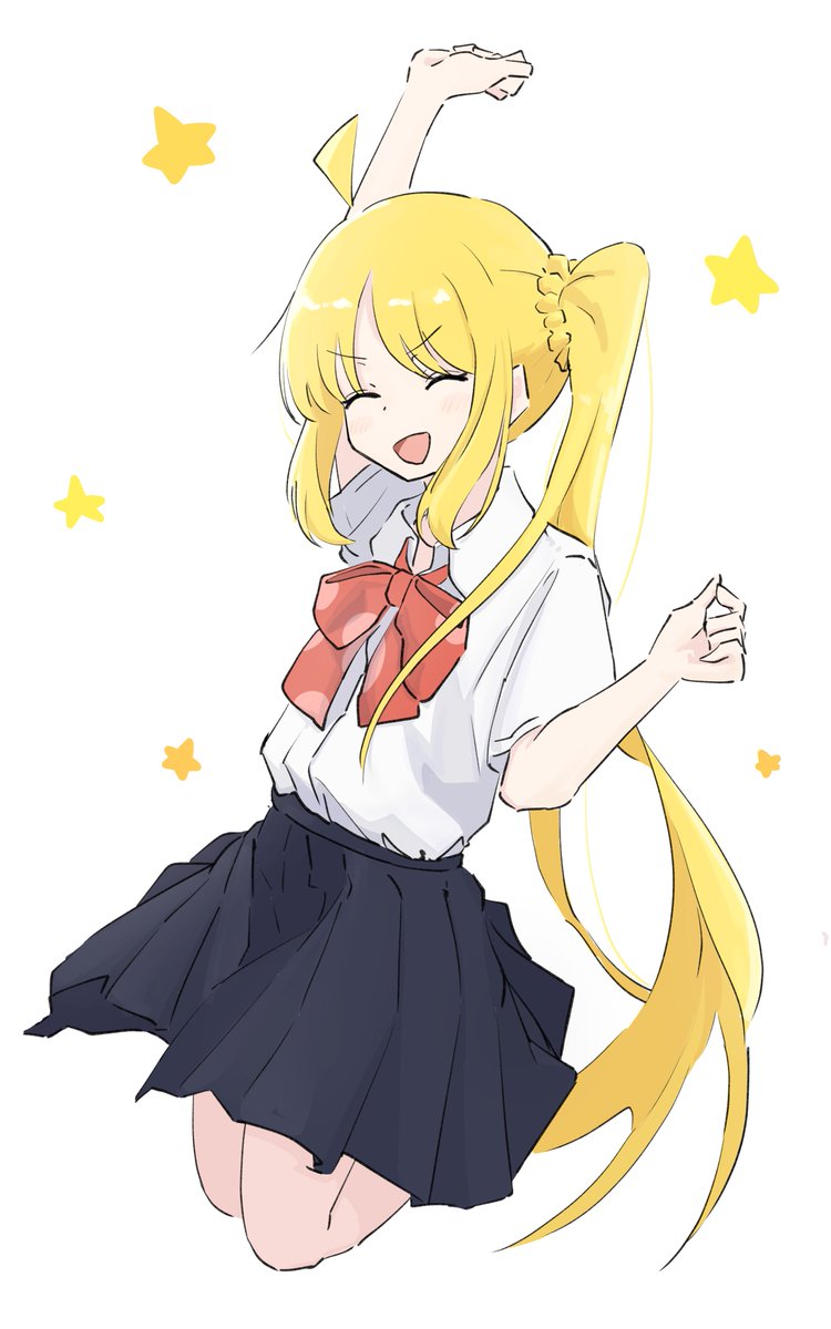 ijichi nijika 1girl blonde hair solo skirt long hair shirt bow  illustration images