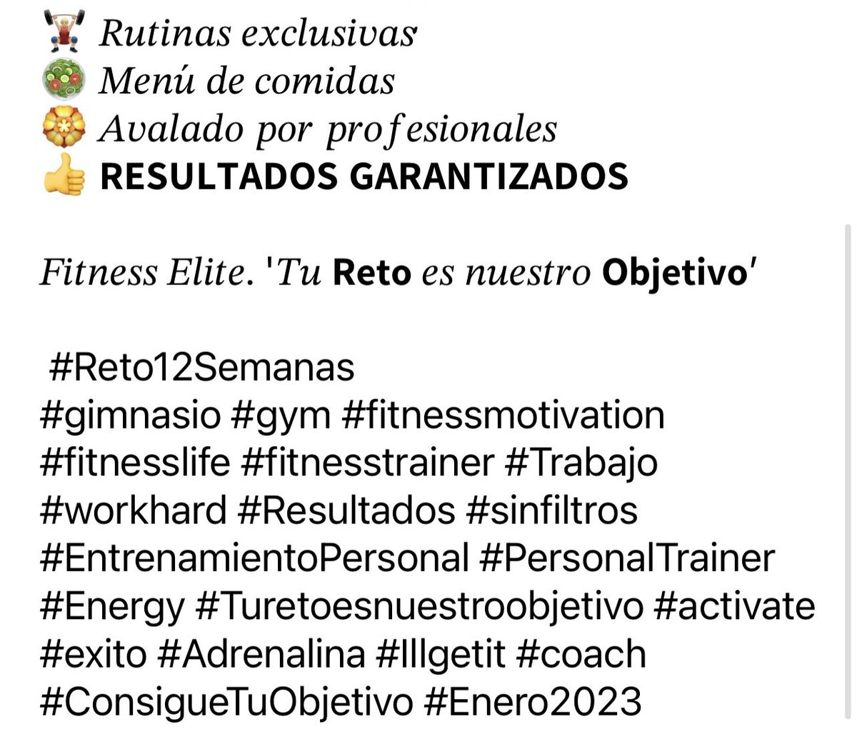 🏋🏼‍♂️🥗 𝗥𝗘𝗧𝗢 𝟭𝟮 𝗦𝗘𝗠𝗔𝗡𝗔𝗦 by <a href="/gymcorrea/">FITNESS ELITE</a> 

🎄𝑆𝑒 𝑎𝑐𝑎𝑏𝑎 𝑙𝑜 𝑏𝑢𝑒𝑛𝑜 𝑦... 💪 𝗲𝗺𝗽𝗶𝗲𝘇𝗮 𝗹𝗼 𝗺𝗲𝗷𝗼𝗿 !!! 

iiiVEN y DESCUBRE el producto 𝗠𝗔́𝗦 𝗥𝗘𝗩𝗢𝗟𝗨𝗖𝗜𝗢𝗡𝗔𝗥𝗜𝗢 𝗗𝗘𝗟 𝗠𝗘𝗥𝗖𝗔𝗗𝗢!!!

𝗙𝗜𝗧𝗡𝗘𝗦𝗦 𝗘𝗟𝗜𝗧𝗘
C/ San Roque, 2
📲 696 657 507