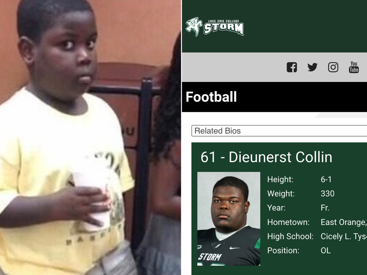 The <a href="/Popeyes/">Popeyes</a> meme kid <a href="/CollinDieunerst/">Dieunerst Collin</a> is now a freshman offensive lineman at Division II Lake Erie College and if this guy doesn't have an NIL deal by tomorrow, the Louisiana kitchen needs to clean house on upper management.