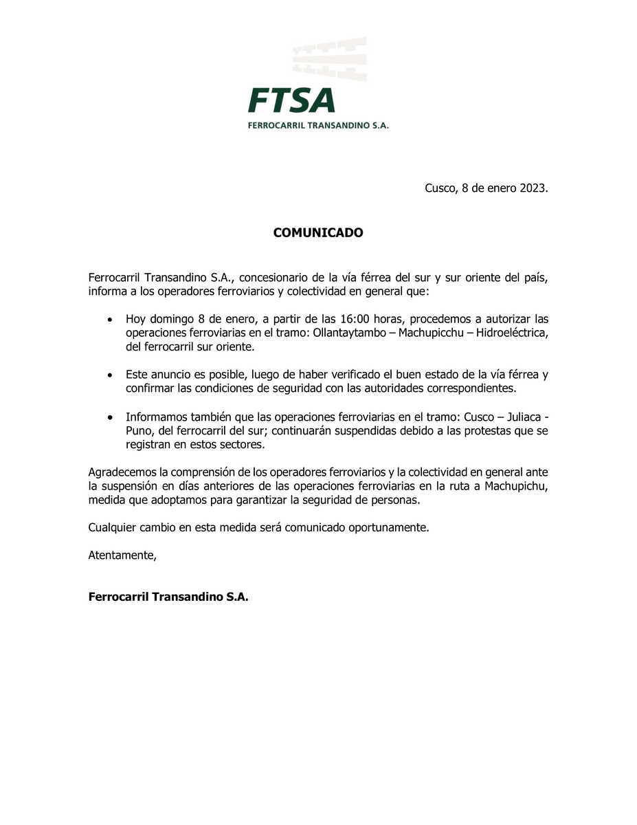 FTransandino's tweet photo. Ferrocarril Transandino comunica lo siguiente: https://t.co/Xth6gjWPis