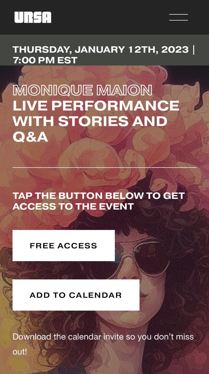 #SaveTheDate Quinta, 12 de Janeiro <a href="/UrsaMusic/">Ursa Live</a> 9pm Brasil, 7pm EST, 4pm Pacific

ursalive.com/monique-maion
