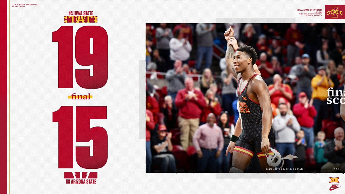 CycloneWR's tweet photo. 🗣 𝗖𝗬𝗖𝗟𝗢𝗡𝗘𝗦 𝗪𝗜𝗡!

Bonus points lift No. 4 Iowa State over No. 3 Arizona State! 

🌪🚨🌪 https://t.co/QxoHnaoAYj