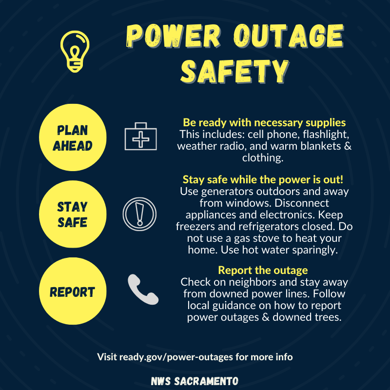 NWS Sacramento on X: How can you prepare for u0026amp; stay safe during a power  outage? ➡️Stock up on necessary supplies ➡️Use generators appropriately  ➡️Don't use a gas stove to heat your