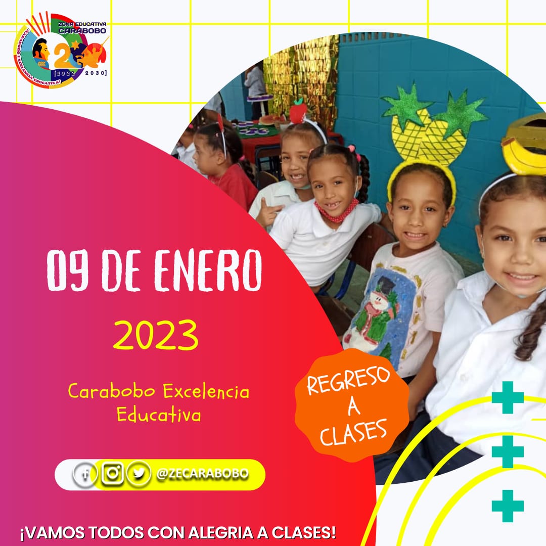 ¡Feliz regreso a clases!
Desde el Territorio Escolar Miguel Peña este 09/01/2023 en todos los planteles educativos daremos inicio al segundo momento pedagógico del año escolar 2023.
@MPPEDUCACION
<a href="/_LaAvanzadora/">Yelitze Santaella</a>
@ZeCarabobo
<a href="/xiomaluna/">XIOMARA LUNA PROFESIONALES Y TÉCNICOS</a> 
<a href="/rafaellacava10/">Rafael Lacava</a>
#IntegraciónLatinoamericana