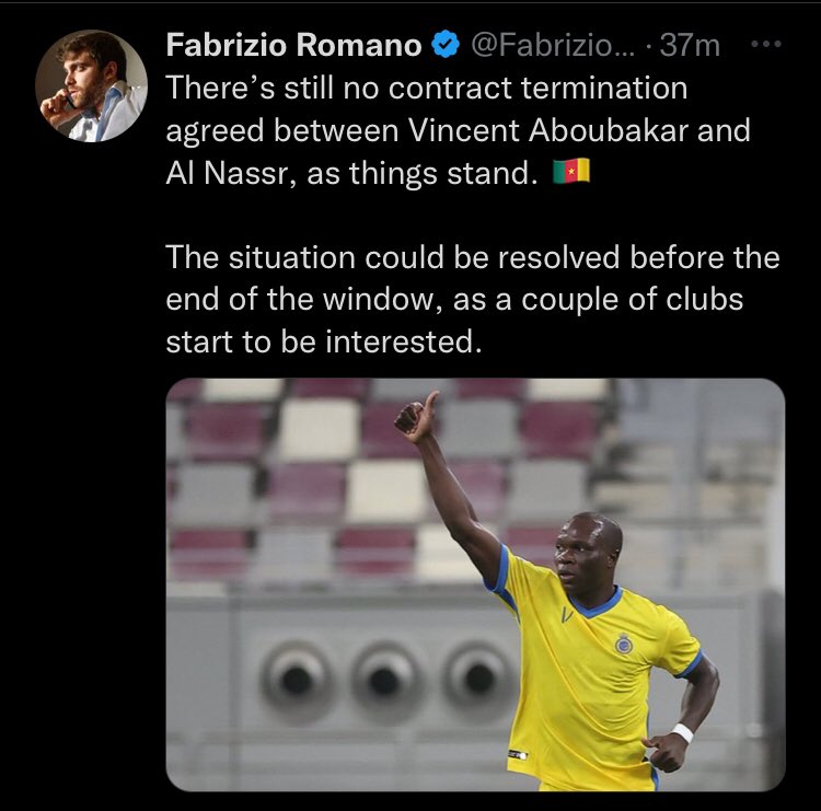 ShuffleFC's tweet photo. The media once again tried to make Cristiano Ronaldo look bad by spreading a fake rumour that he somehow got Aboubakar’s contract terminated.

They won’t even leave him alone in Saudi Arabia. It’s ridiculous. https://t.co/PSRRTjX1CC