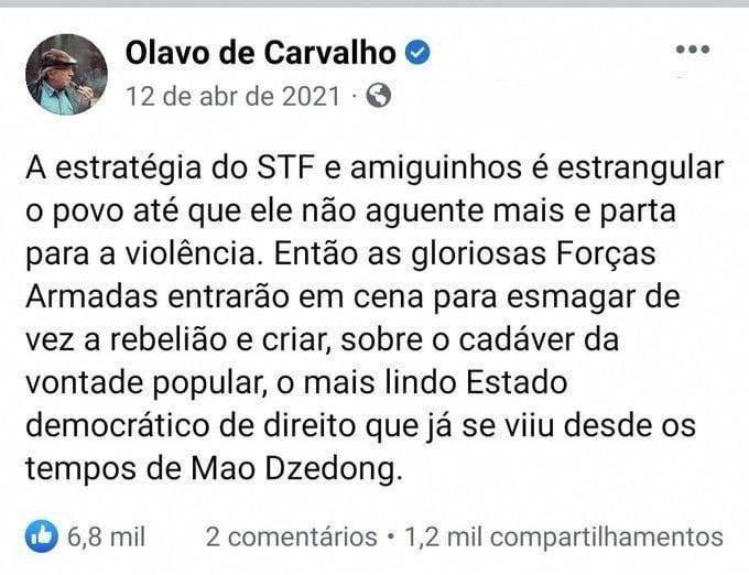 Olavo avisou… mas trataram o Gênio como Louco, e agora veremos se tinha razão ou nao! #BolsonaroReeleito #CadeOCodigoFonte #STFOrganizaçãoCriminosa #LulaLadrao