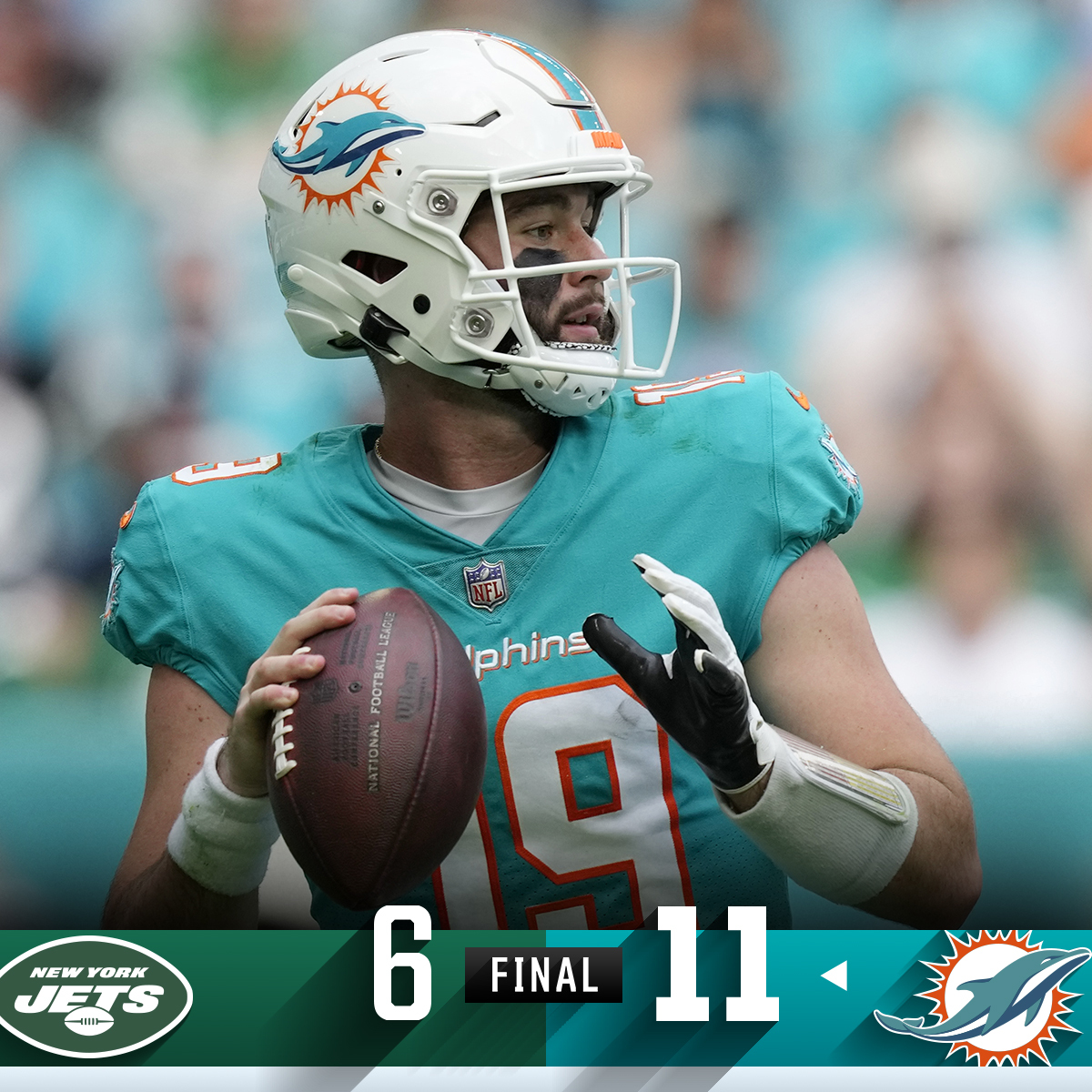 NFL's tweet image. FINAL: @MiamiDolphins win in Week 18 and are going to the #NFLPlayoffs!