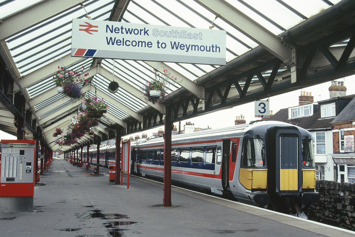 These are the early years of the #Class442 #WessexElectrics at Weymouth in 1992 and the Class 442s were introduced by #NetworkSouthEast in 1988 and all the Class 442s have sadly now been #scrapped in 2020 and 2021