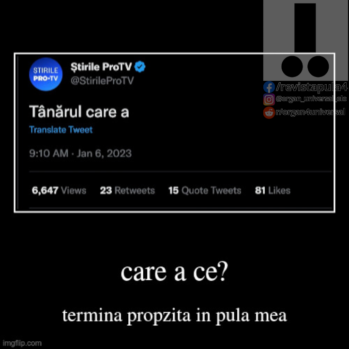 revistapula5's tweet photo. @StirileProTV hai odata https://t.co/j6kycNPmNw