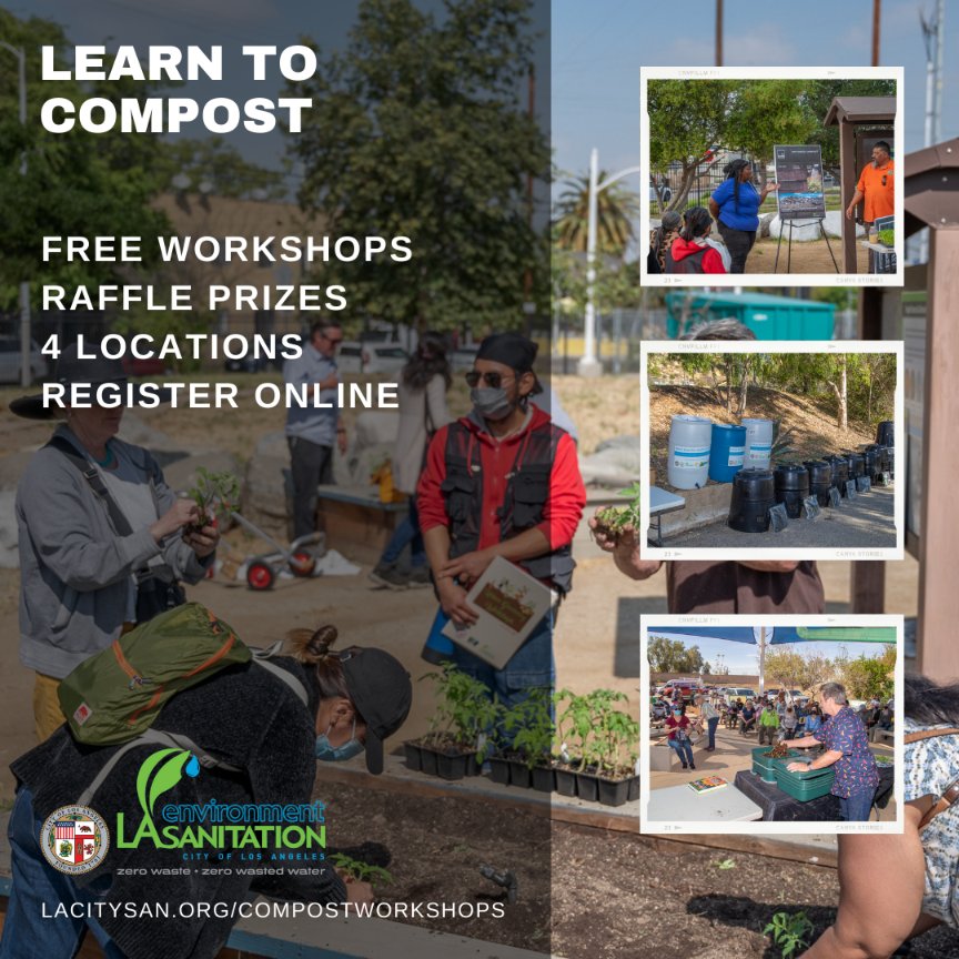 LACitySAN's tweet photo. Join us at #GaffeyNatureCenter in #SanPedro Saturday for a free Home Composting & Urban Gardening Workshop!
January gardening topics: fruit tree pruning & planting bare root.
https://t.co/vQN0EUXmdj
#freemulch #freecompost #rainbarrelraffle #garden #compost #soil #healthysoil https://t.co/Zwnc4oS5uP