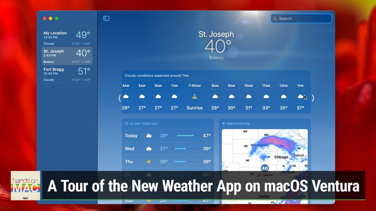 TWiT's tweet image. Winter has finally hit the #TWiT Studio! @MikahSargent briefly tours #Apple's first-party, feature-packed #weatherapp for #macOS. Episodes are available ad-free, exclusively on Club TWiT. Sign up here: twit.tv/shows/hands-on…