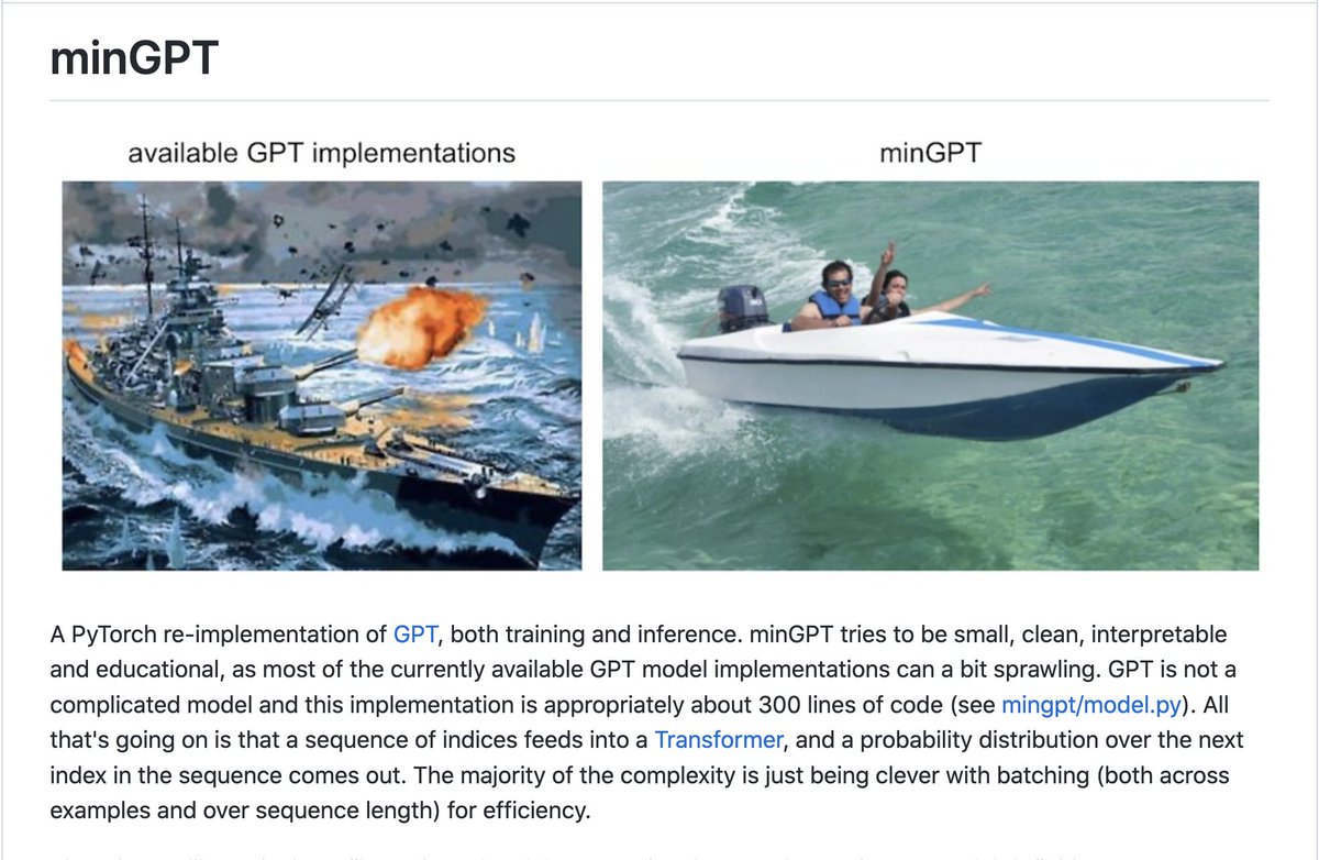 LiorOnAI's tweet image. Impressive, @karpathy&apos;s repo &quot;minGPT&quot; just reached 10k stars on Github! 

minGPT is a minimal PyTorch re-implementation of the OpenAI GPT training.

&quot;GPT is not a complicated model and this implementation is appropriately about 300 lines of code&quot;

🛠️ Repo: github.com/karpathy/minGPT