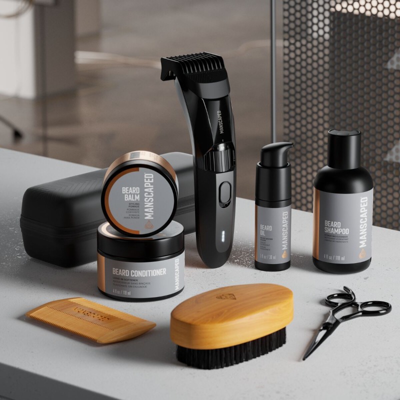 manscaped's tweet photo. The ultimate beard care and grooming kit exist. Introducing The Beard Hedger™ Pro Kit by MANSCAPED®. 
✔️ The Beard Hedger™
✔️ Beard Shampoo + Beard Conditioner
✔️ Beard Balm, Beard Oil, Bag
✔️ 3 FREE GIFTS: Beard Brush, Beard Comb, Beard Scissors